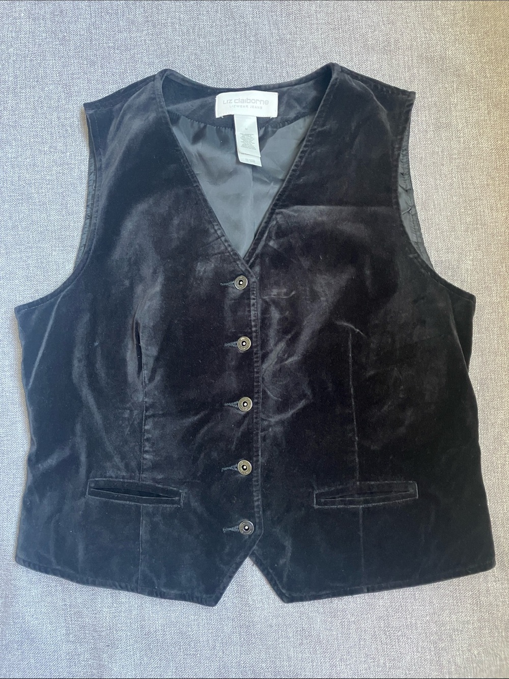 Liz Claiborne Black Velvet Button-Front Vest Size M